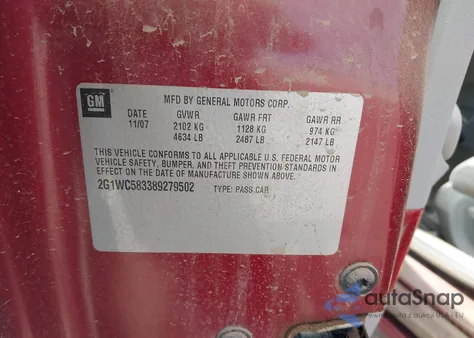 2008 Chevrolet Impala Lt z USA, uszkodzony, nr VIN 2G1WC583389279502